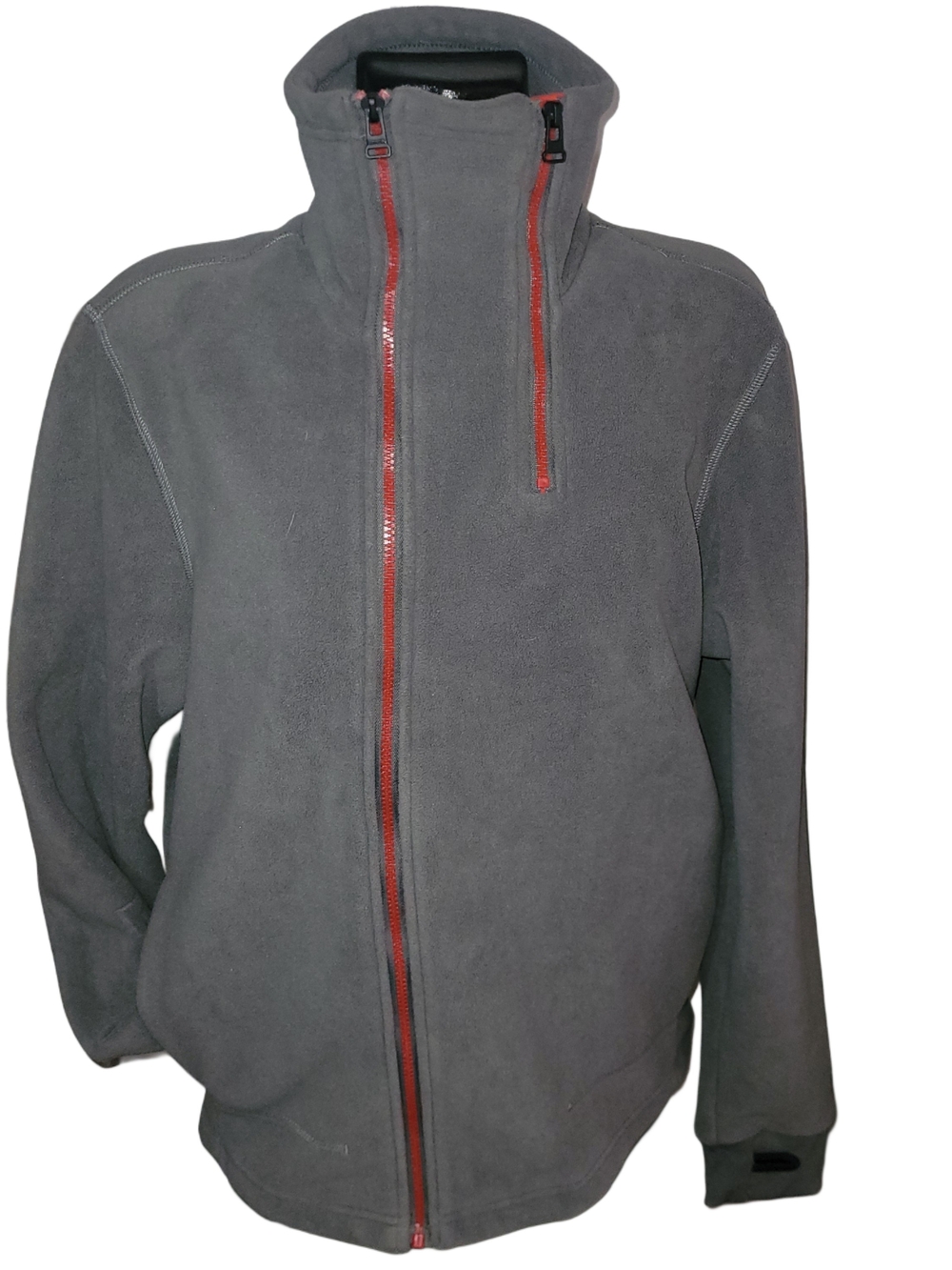 Bench Women's Grey and Orange Fleece Zip-Up High Neck Jacket Size L
